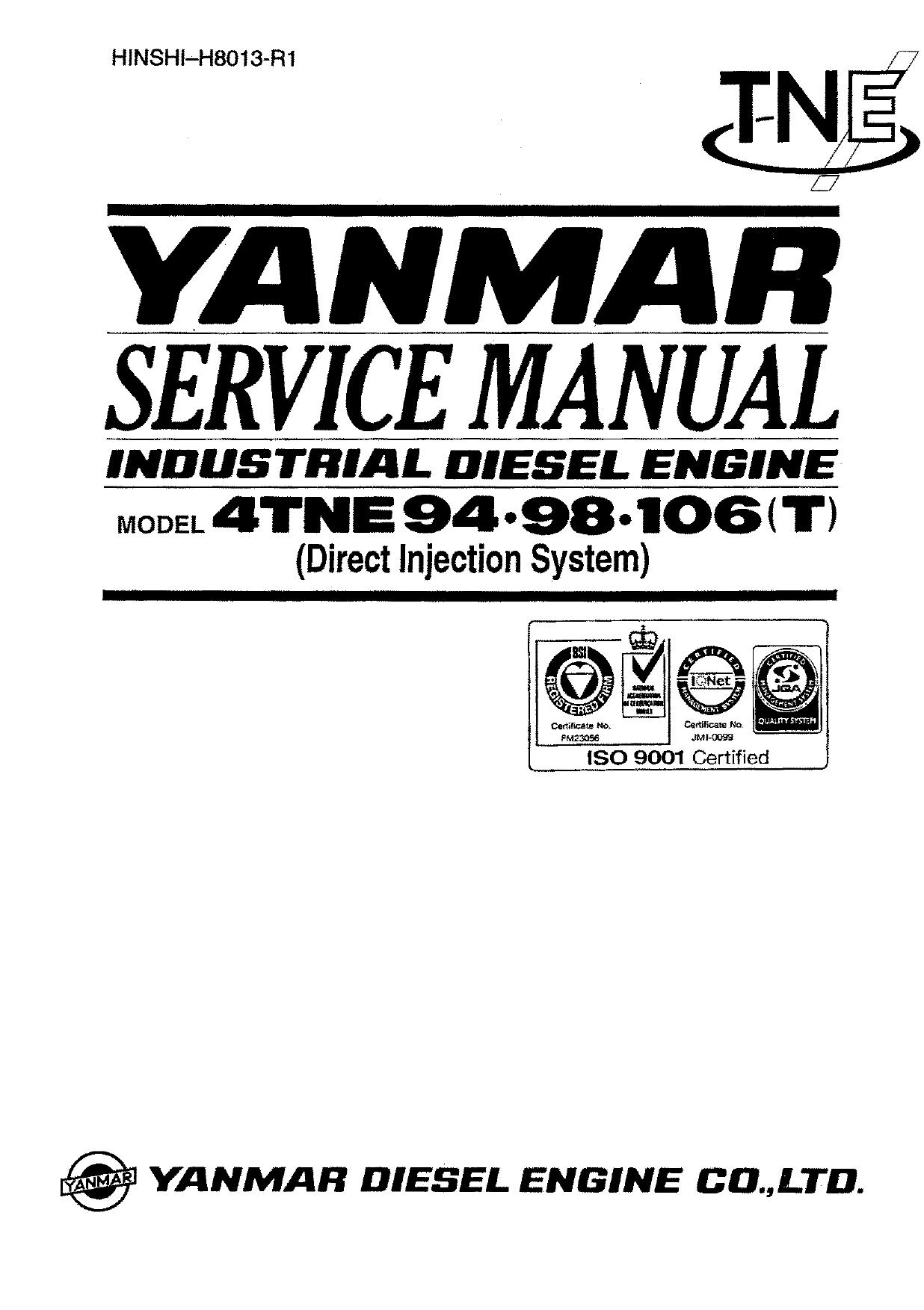 4TNE94 4TNE 98 4TNE106 (T) YANMAR Engine Service Manual